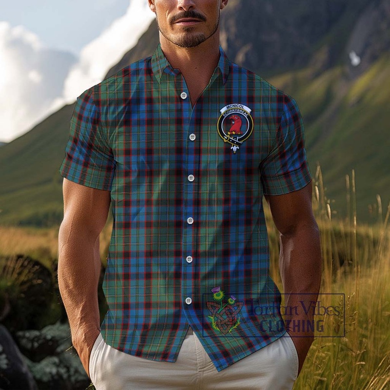 McNicol Hunting Tartan Cotton Hawaiian Shirt with Family Crest