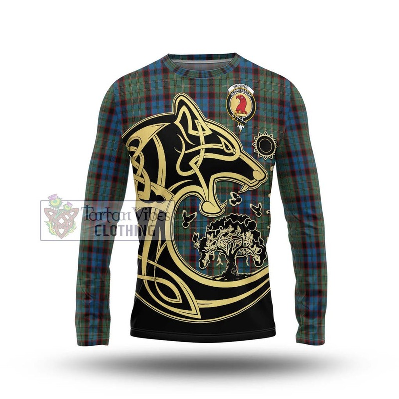 McNicol Hunting Tartan Long Sleeve T-Shirt with Family Crest Celtic Wolf Style
