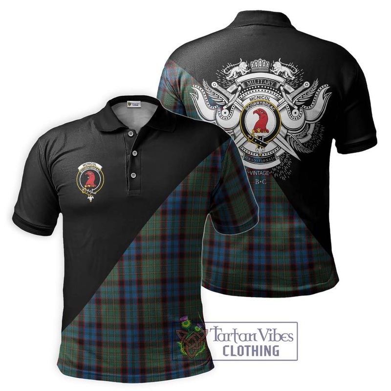 McNicol Hunting Tartan Polo Shirt with Family Crest and Military Logo Style