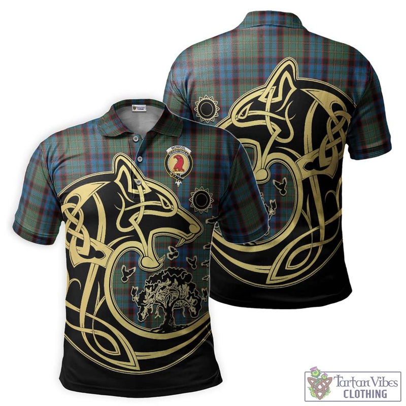 McNicol Hunting Tartan Polo Shirt with Family Crest Celtic Wolf Style