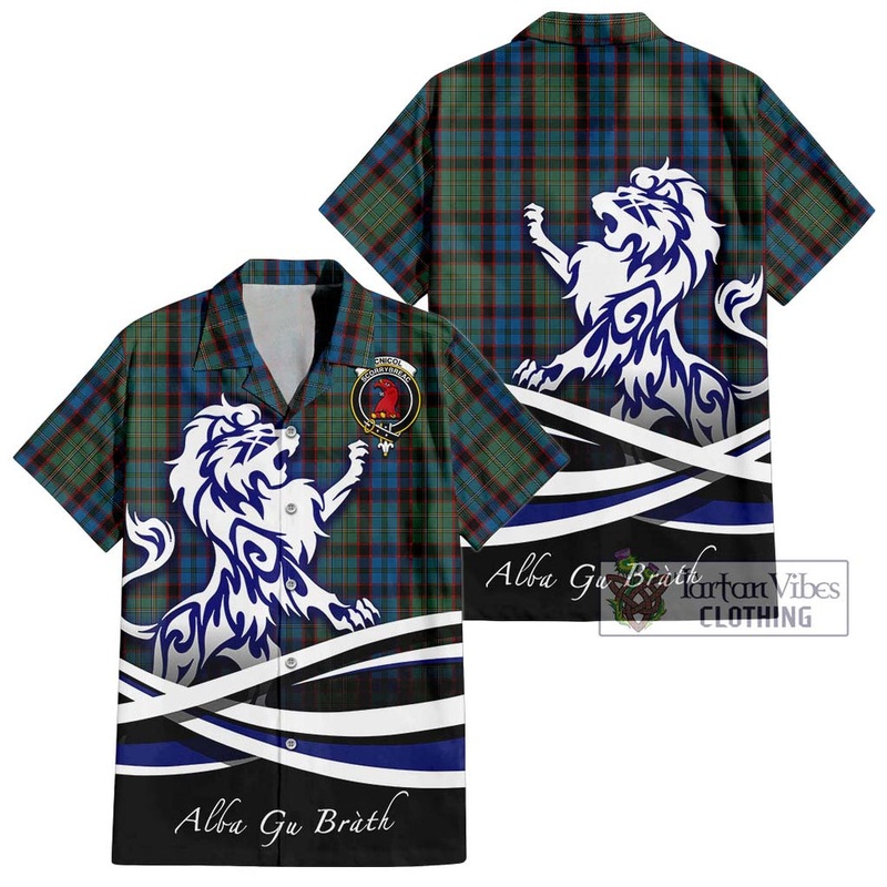 McNicol Hunting Tartan Short Sleeve Button Shirt with Alba Gu Brath Regal Lion Emblem