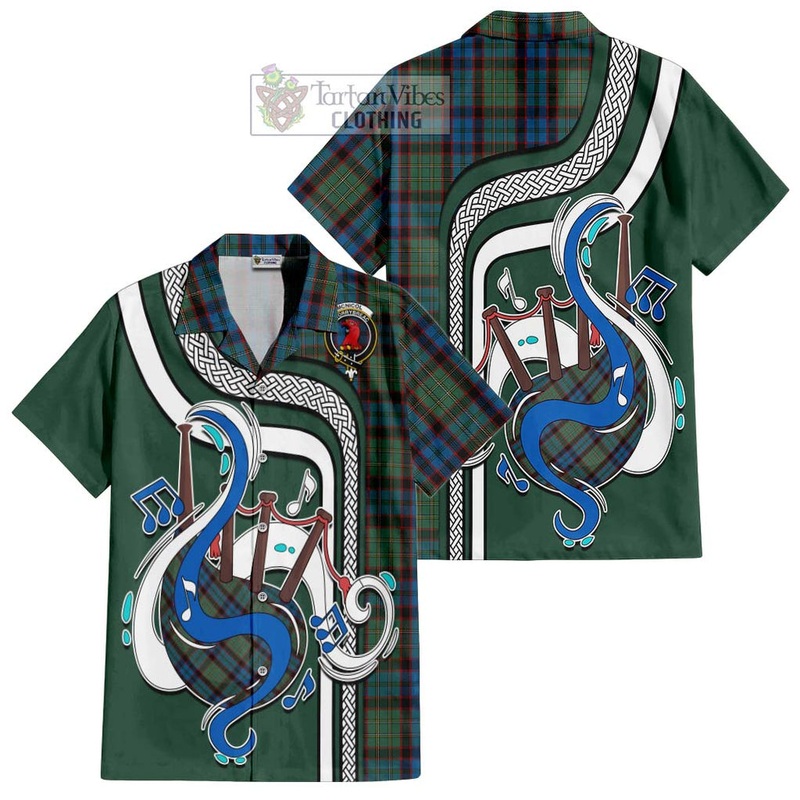 McNicol Hunting Tartan Short Sleeve Button Shirt with Epic Bagpipe Style