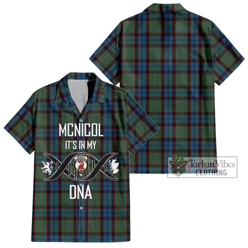 McNicol Hunting Tartan Short Sleeve Button Shirt with Family Crest DNA In Me Style
