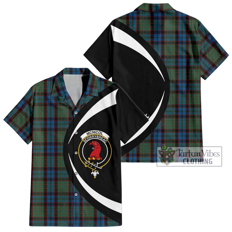 McNicol Hunting Tartan Short Sleeve Button Up with Family Crest Circle Style