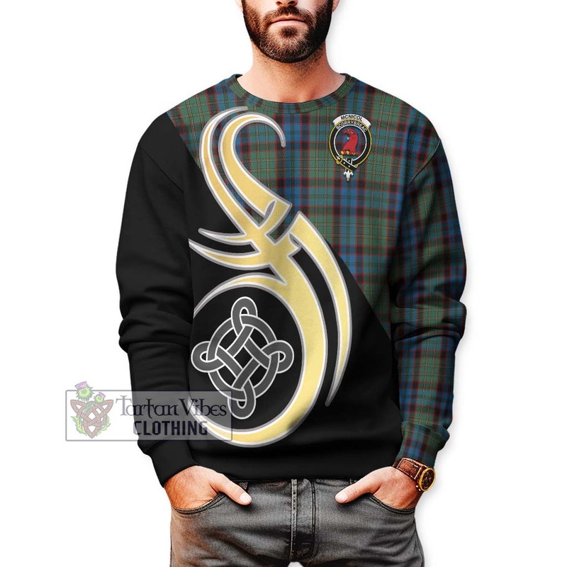 McNicol Hunting Tartan Sweatshirt with Family Crest and Celtic Symbol Style