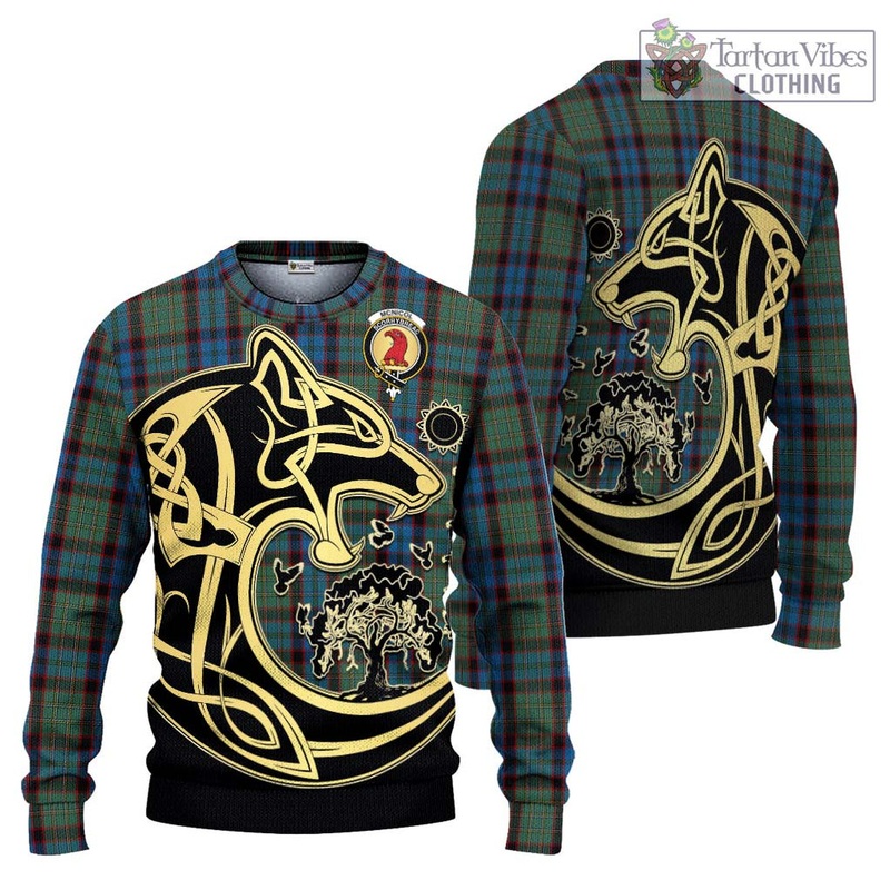 McNicol Hunting Tartan Ugly Sweater with Family Crest Celtic Wolf Style
