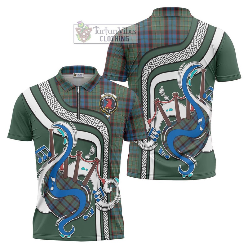 McNicol Hunting Tartan Zipper Polo Shirt with Epic Bagpipe Style