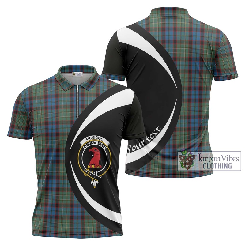 McNicol Hunting Tartan Zipper Polo Shirt with Family Crest Circle Style