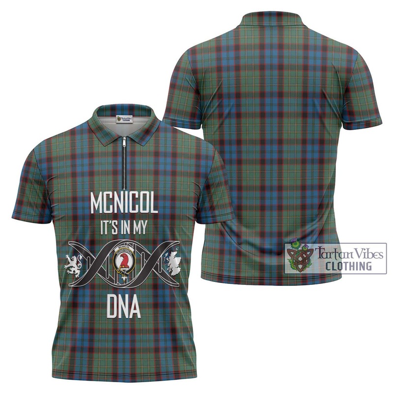 McNicol Hunting Tartan Zipper Polo Shirt with Family Crest DNA In Me Style