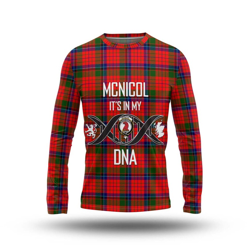 McNicol of Scorrybreac Tartan Long Sleeve T-Shirt with Family Crest DNA In Me Style