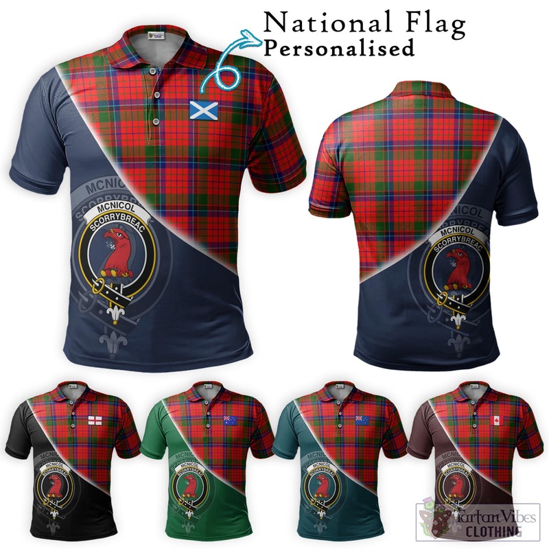 McNicol of Scorrybreac Tartan Polo Shirt with Personalised National Flag and Family Crest Half Style