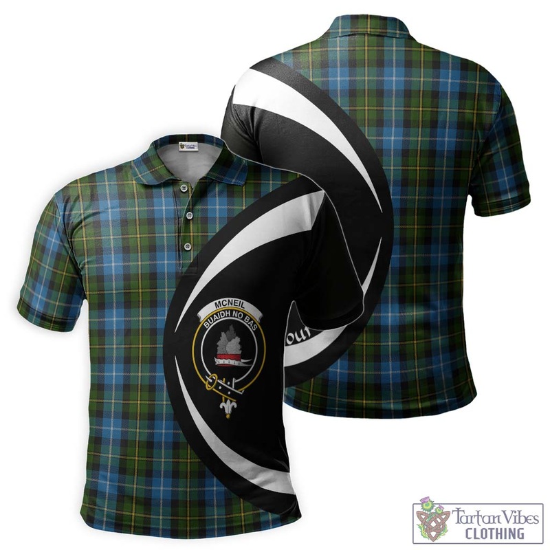 McNeil of Barra Tartan Men's Polo Shirt with Family Crest Circle Style