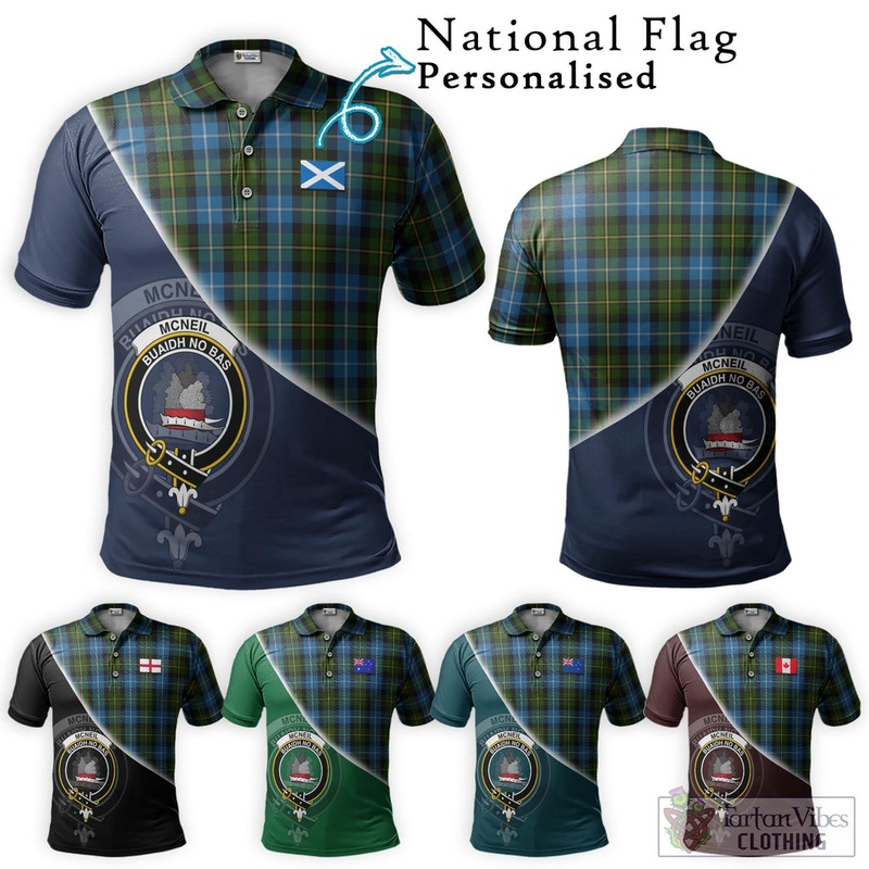 McNeil of Barra Tartan Polo Shirt with Personalised National Flag and Family Crest Half Style