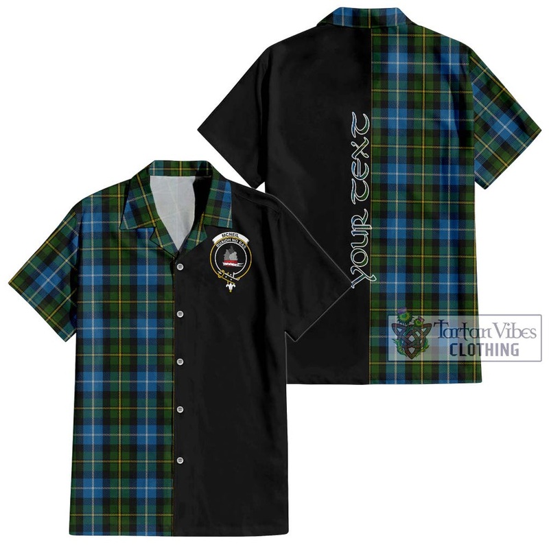 McNeil of Barra Tartan Short Sleeve Button Shirt with Family Crest and Half Of Me Style