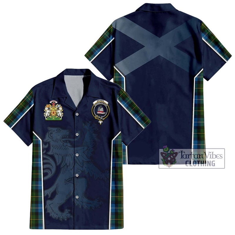 McNeil of Barra Tartan Short Sleeve Button Shirt with Family Crest and Lion Rampant Vibes Sport Style