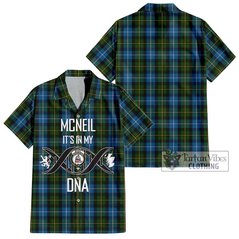 McNeil of Barra Tartan Short Sleeve Button Shirt with Family Crest DNA In Me Style