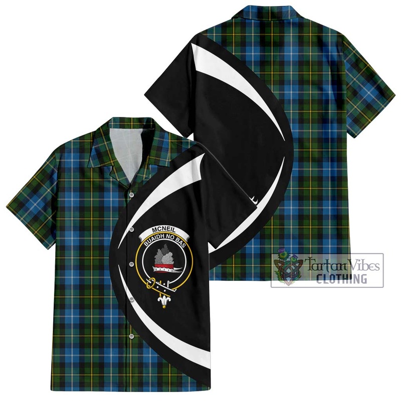 McNeil of Barra Tartan Short Sleeve Button Up with Family Crest Circle Style