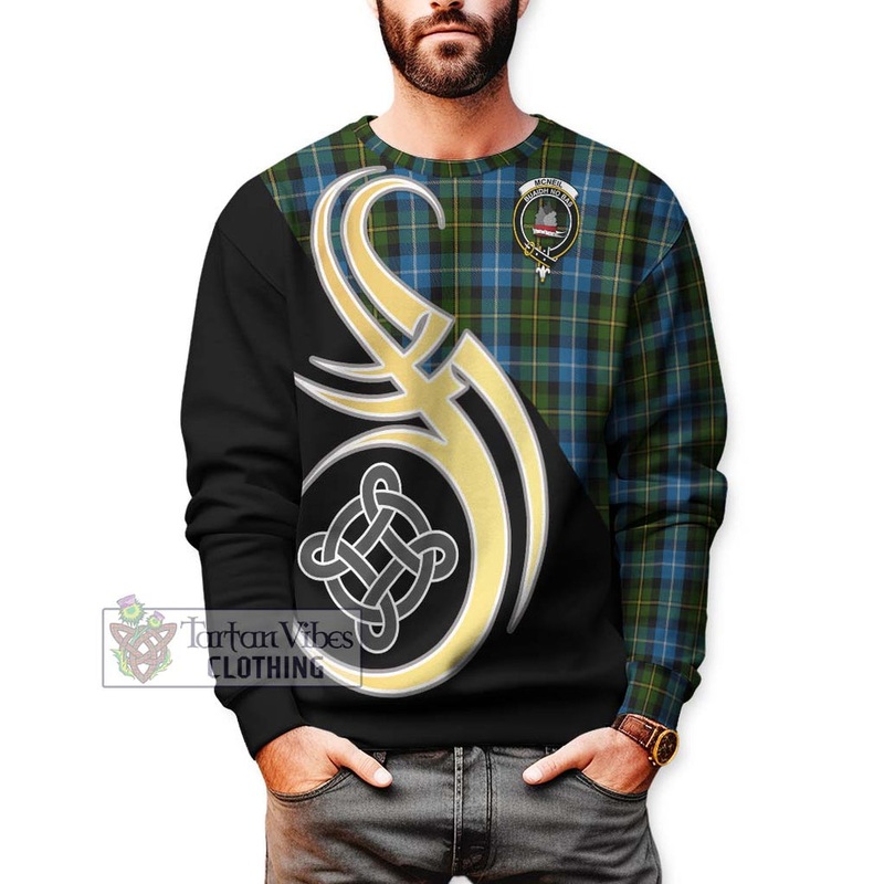 McNeil of Barra Tartan Sweatshirt with Family Crest and Celtic Symbol Style