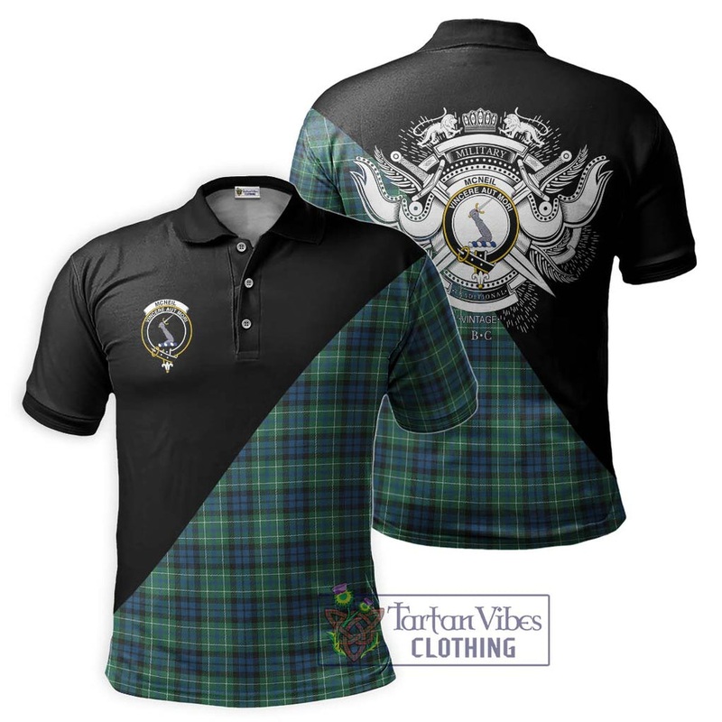 McNeil of Colonsay Ancient Tartan Polo Shirt with Family Crest and Military Logo Style