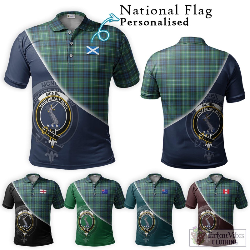 McNeil of Colonsay Ancient Tartan Polo Shirt with Personalised National Flag and Family Crest Half Style