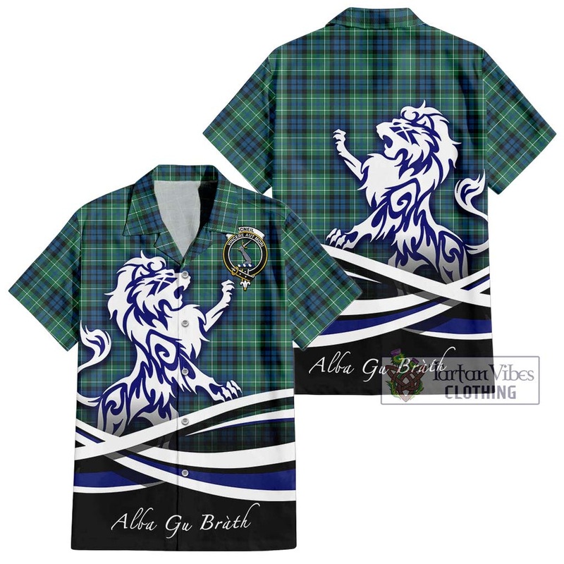 McNeil of Colonsay Ancient Tartan Short Sleeve Button Shirt with Alba Gu Brath Regal Lion Emblem