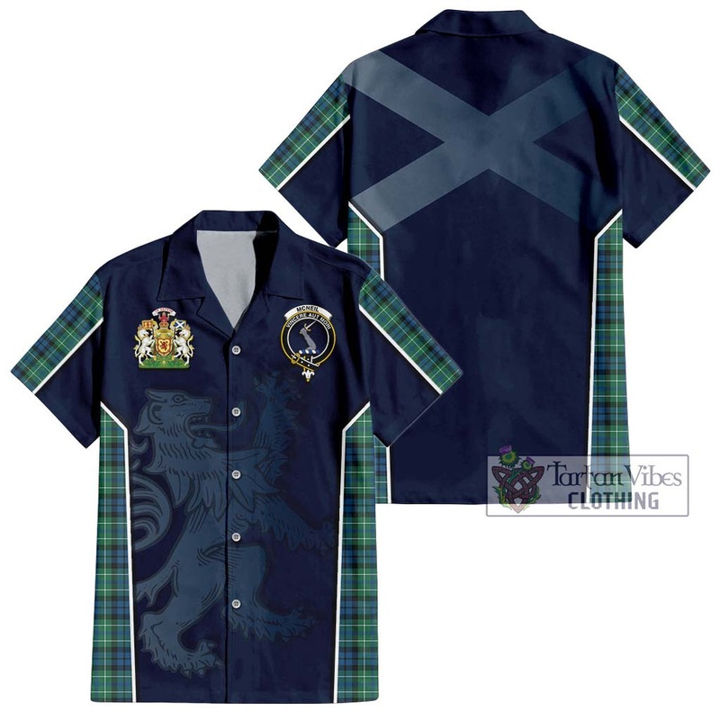 McNeil of Colonsay Ancient Tartan Short Sleeve Button Shirt with Family Crest and Lion Rampant Vibes Sport Style