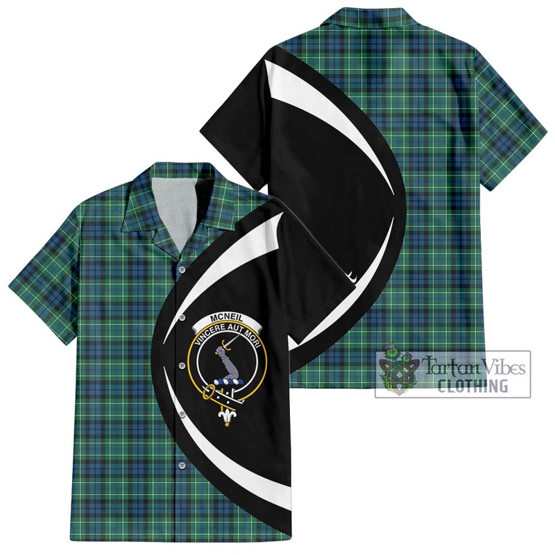 McNeil of Colonsay Ancient Tartan Short Sleeve Button Up with Family Crest Circle Style