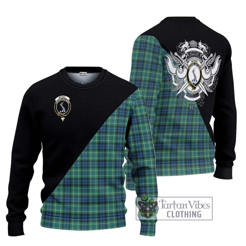 McNeil of Colonsay Ancient Tartan Ugly Sweater with Family Crest and Military Logo Style