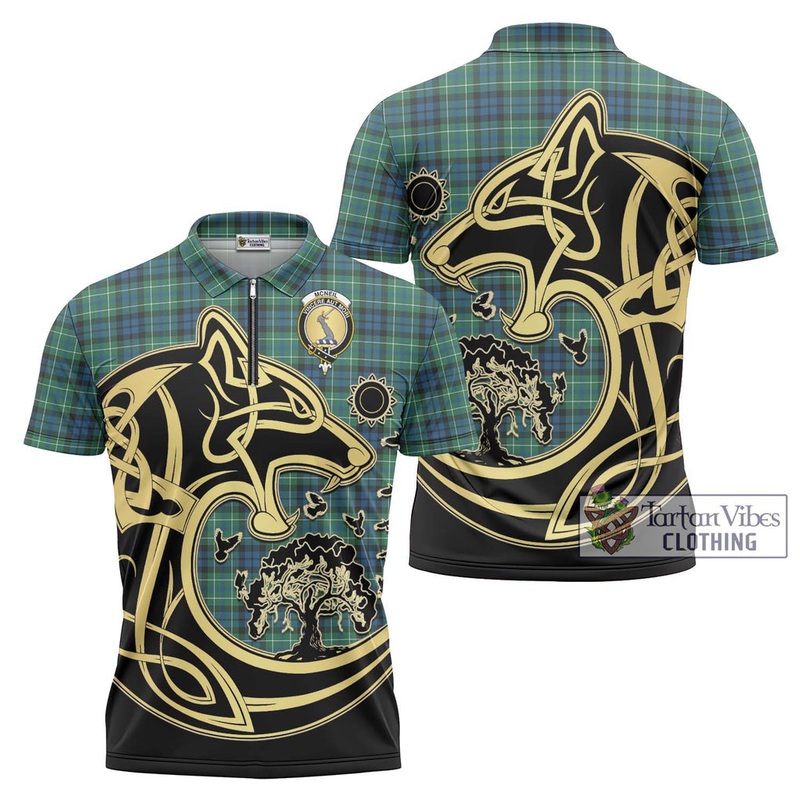 McNeil of Colonsay Ancient Tartan Zipper Polo Shirt with Family Crest Celtic Wolf Style