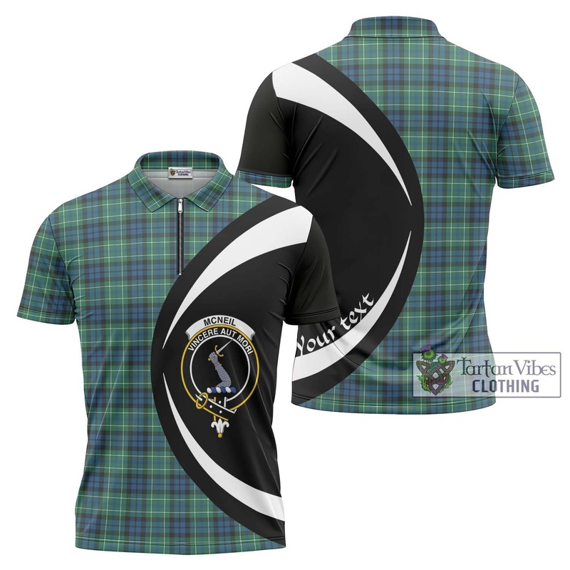 McNeil of Colonsay Ancient Tartan Zipper Polo Shirt with Family Crest Circle Style