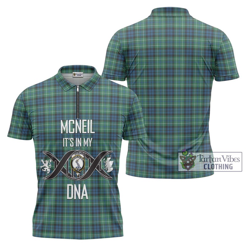 McNeil of Colonsay Ancient Tartan Zipper Polo Shirt with Family Crest DNA In Me Style