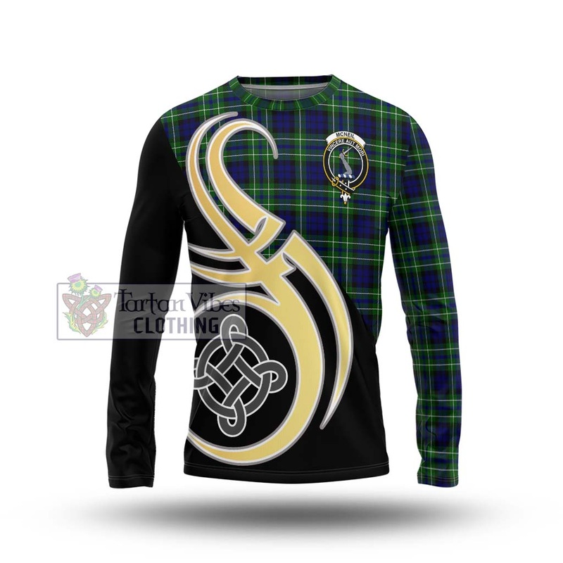 McNeil of Colonsay Modern Tartan Long Sleeve T-Shirt with Family Crest and Celtic Symbol Style