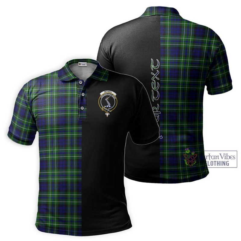 McNeil of Colonsay Modern Tartan Polo Shirt with Family Crest and Half Of Me Style