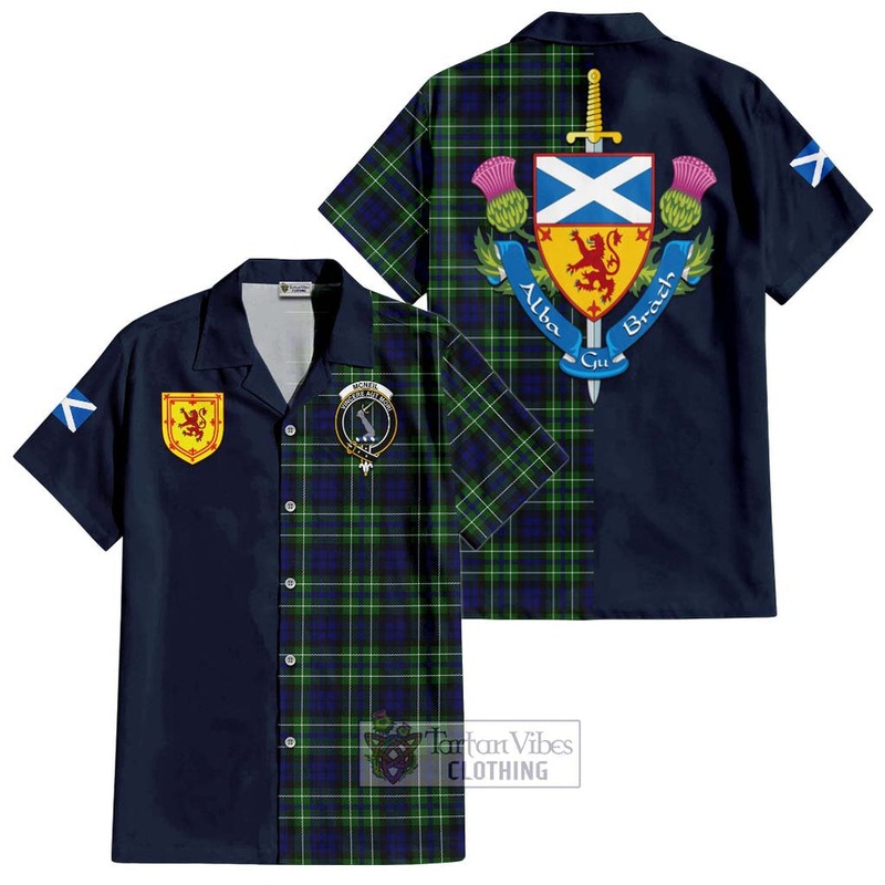 McNeil of Colonsay Modern Tartan Short Sleeve Button Shirt Alba with Scottish Lion Royal Arm Half Style