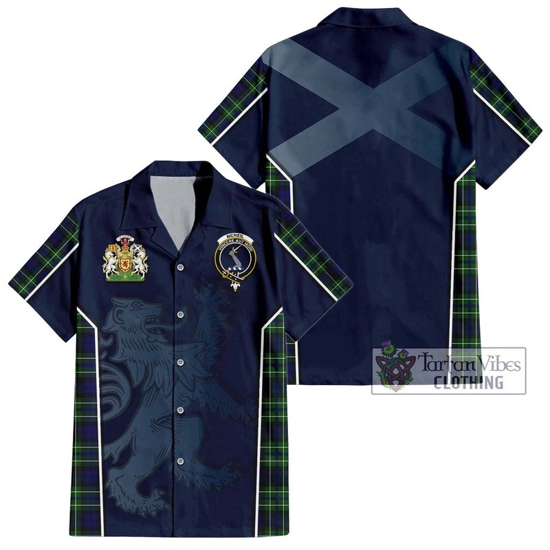 McNeil of Colonsay Modern Tartan Short Sleeve Button Shirt with Family Crest and Lion Rampant Vibes Sport Style
