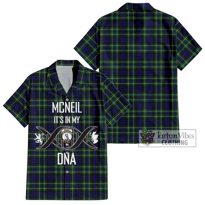 McNeil of Colonsay Modern Tartan Short Sleeve Button Shirt with Family Crest DNA In Me Style