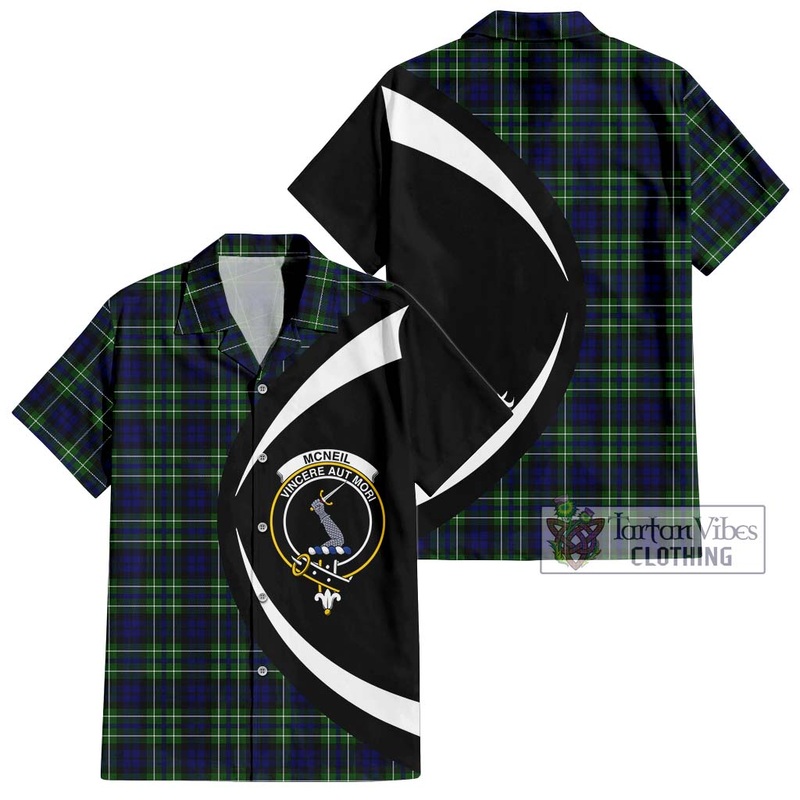 McNeil of Colonsay Modern Tartan Short Sleeve Button Up with Family Crest Circle Style