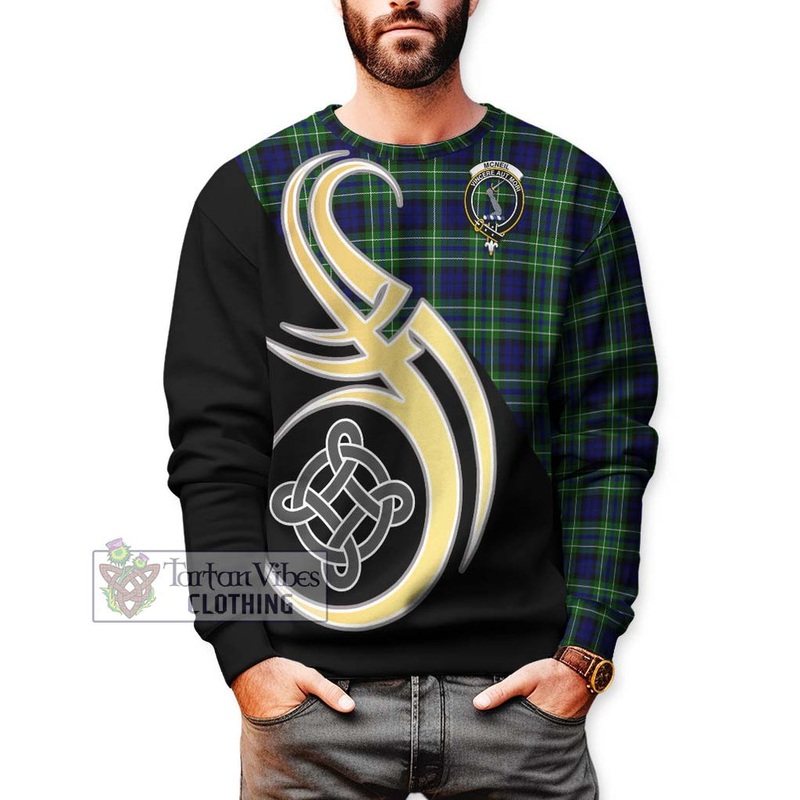 McNeil of Colonsay Modern Tartan Sweatshirt with Family Crest and Celtic Symbol Style