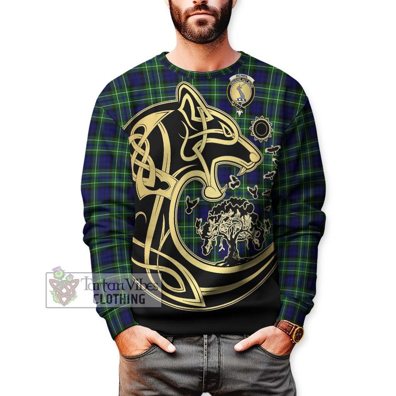 McNeil of Colonsay Modern Tartan Sweatshirt with Family Crest Celtic Wolf Style