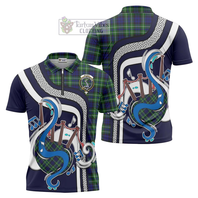 McNeil of Colonsay Modern Tartan Zipper Polo Shirt with Epic Bagpipe Style