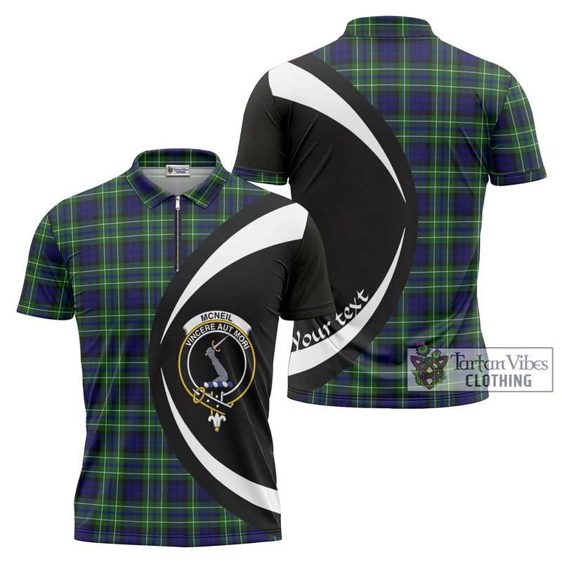 McNeil of Colonsay Modern Tartan Zipper Polo Shirt with Family Crest Circle Style