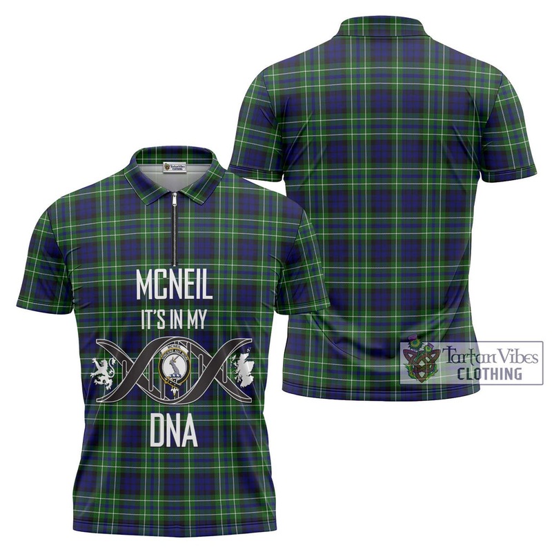 McNeil of Colonsay Modern Tartan Zipper Polo Shirt with Family Crest DNA In Me Style