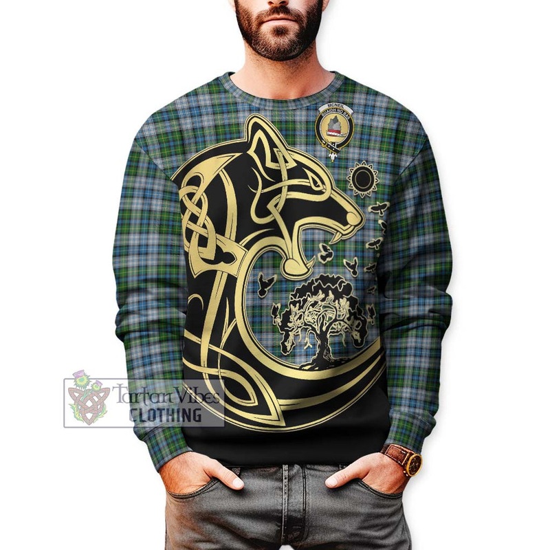 McNeil Dress Tartan Sweatshirt with Family Crest Celtic Wolf Style