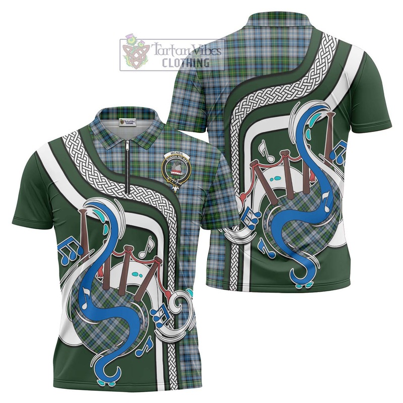 McNeil Dress Tartan Zipper Polo Shirt with Epic Bagpipe Style