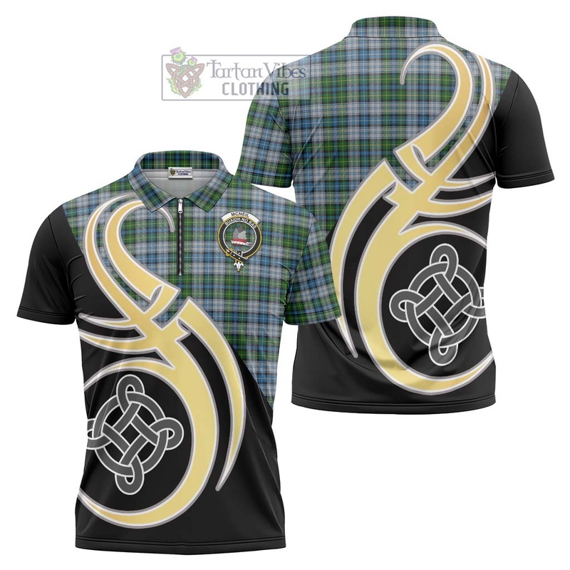 McNeil Dress Tartan Zipper Polo Shirt with Family Crest and Celtic Symbol Style