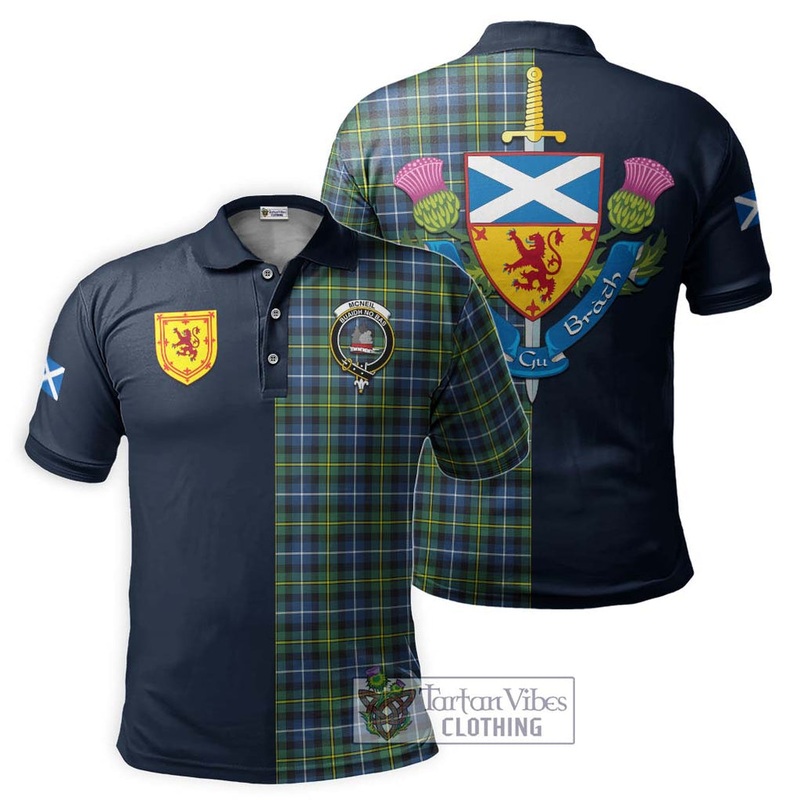 McNeil of Barra Ancient Tartan Polo Shirt Alba with Scottish Lion Royal Arm Half Style