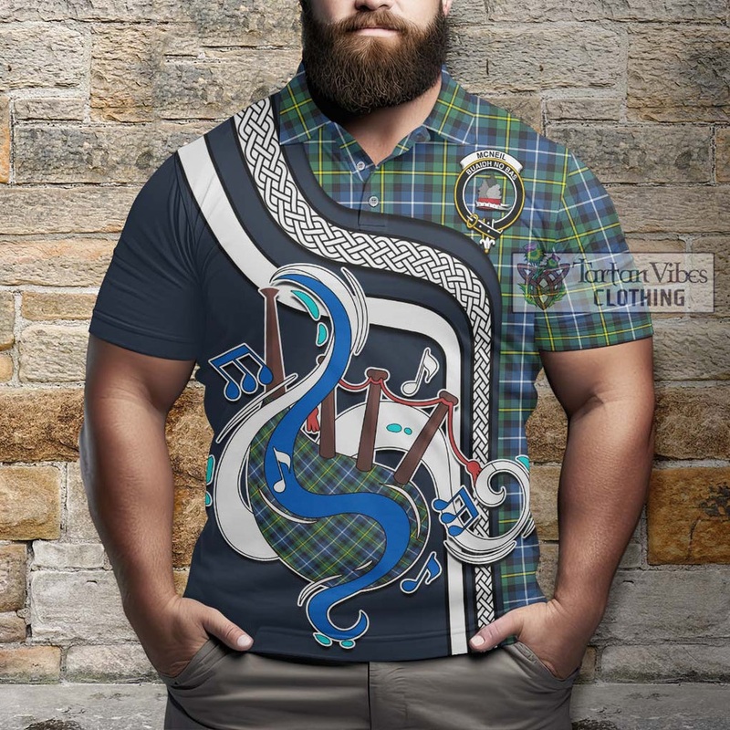 McNeil of Barra Ancient Tartan Polo Shirt with Epic Bagpipe Style