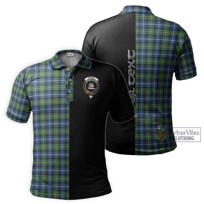 McNeil of Barra Ancient Tartan Polo Shirt with Family Crest and Half Of Me Style