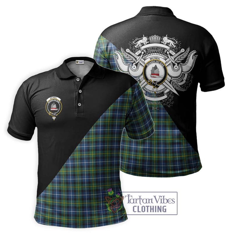 McNeil of Barra Ancient Tartan Polo Shirt with Family Crest and Military Logo Style