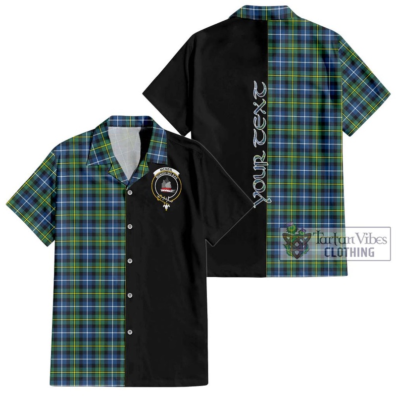 McNeil of Barra Ancient Tartan Short Sleeve Button Shirt with Family Crest and Half Of Me Style